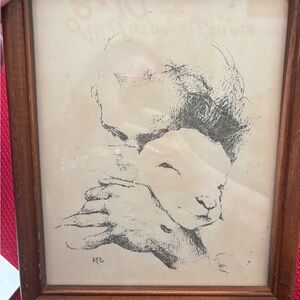 Katherine Brown JESUS AND THE LAMB 14x11 pencil sketch And Jesus art